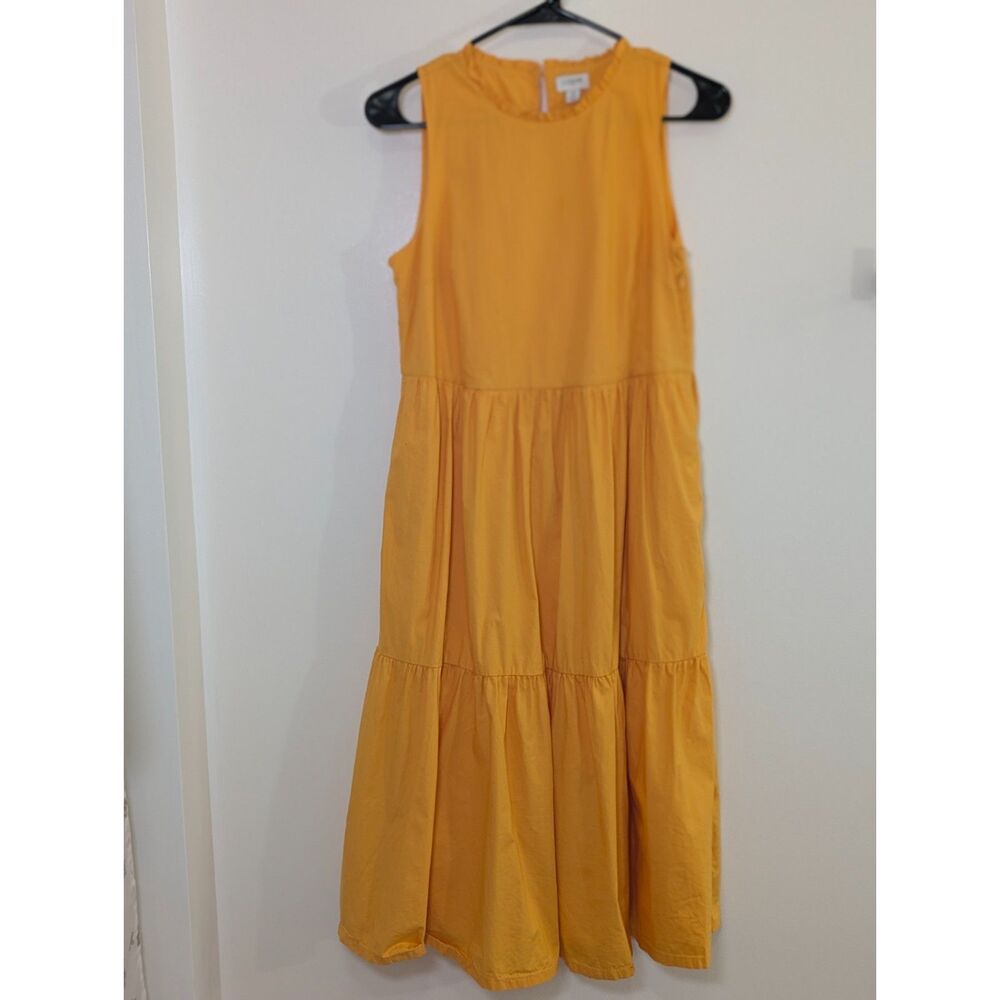 J. Crew Tiered Midi Dress Butter Yellow Cotton Sun Dress Quiet Luxury - Picture 3 of 10